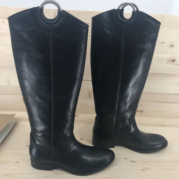 Frye Womens RARE HTF!! Tall Pull On Black Leather Boots Harness Size 6 B - Picture 3 of 15